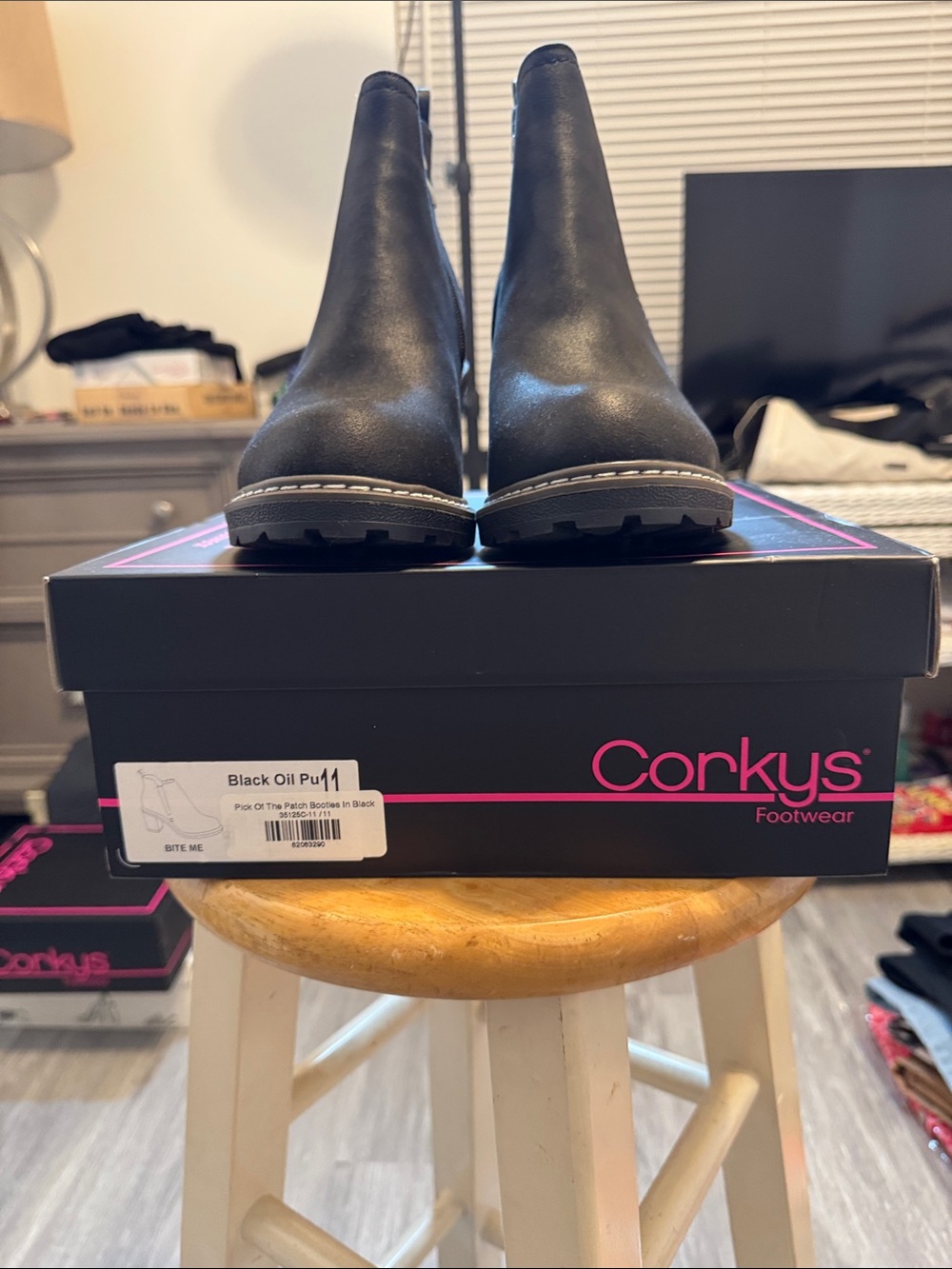 Corkys Black Chelsea-Style Lug Sole Ankle Boots